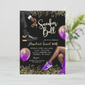 Invitation Purple et or Basket balle doux 16 Anniversaire (Debout devant)