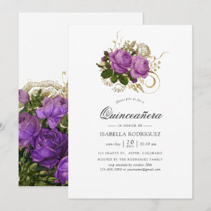 Invitation Purple et Or Vintage Chic Quinceañera