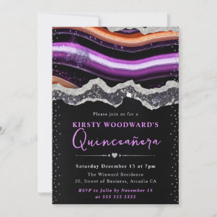 Invitation Purple et Orange Halloween Agate Quinceanera