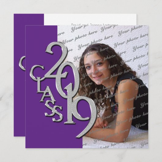 Invitation Purple et Silver 2019 Graduation (Devant / Derrière)