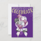 Invitation Purple et Silver avec Balloons girl Party (Devant)