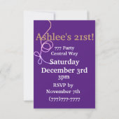 Invitation Purple et Silver avec Balloons girl Party (Dos)