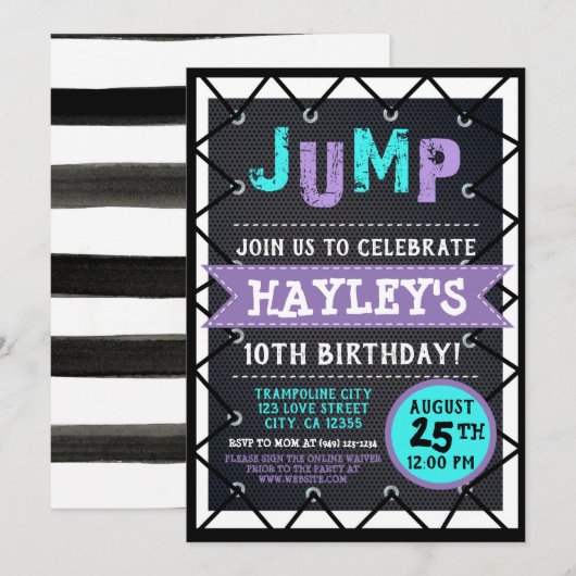 Invitation Purple et Turquoises filles Jump & Play Trampoline (Devant / Derrière)