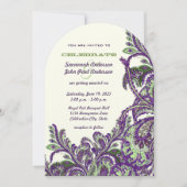 Invitation Purple et vert Vintage Peacock Paisley Mariage (Devant)