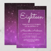 Invitation Purple étincelle sous les étoiles 18e anniversaire (Devant / Derrière)