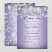 Invitation Purple Étincelle Tiara & Étoiles Quinceanera Invit (Devant / Derrière)