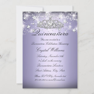 Invitation Purple Étincelle Tiara & Étoiles Quinceanera Invit
