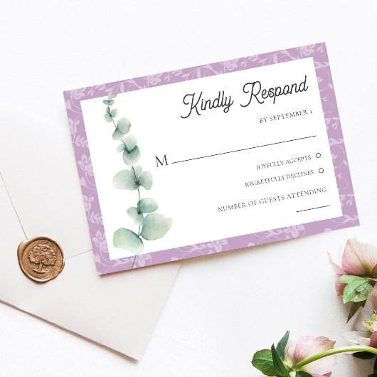 Invitation Purple Eucalyptus Floral Wedding RSVP Card