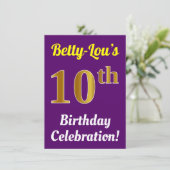 Invitation Purple, Faux Gold 10e anniversaire Célébration + N (Debout devant)