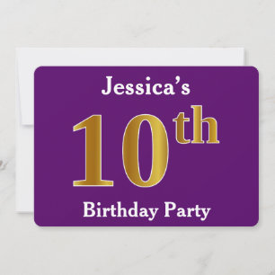 Invitation Purple, Faux Gold 10th Birthday Party; Nom personn