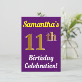 Invitation Purple, Faux Gold 11e anniversaire Célébration + N (Debout devant)