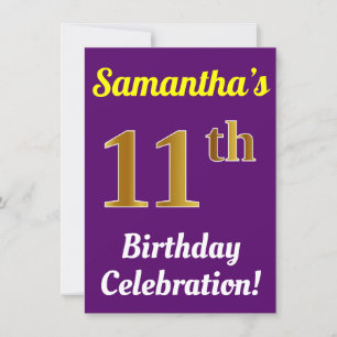 Invitation Purple, Faux Gold 11e anniversaire Célébration + N