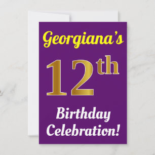 Invitation Purple, Faux Gold 12e anniversaire Célébration + N