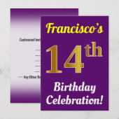 Invitation Purple, Faux Gold 14e anniversaire Célébration + N (Devant / Derrière)