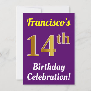 Invitation Purple, Faux Gold 14e anniversaire Célébration + N