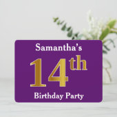 Invitation Purple, Faux Gold 14e fête d'anniversaire; Nom per (Debout devant)