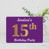 Invitation Purple, Faux Gold 15e fête d'anniversaire; Nom per (Debout devant)