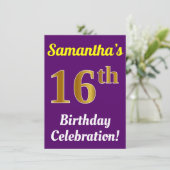 Invitation Purple, Faux Gold 16e anniversaire Célébration + N (Debout devant)