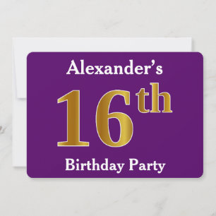 Invitation Purple, Faux Gold 16e fête d'anniversaire; Nom per