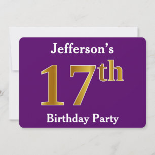 Invitation Purple, Faux Gold 17th Birthday Party; Nom personn