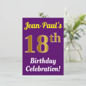 Invitation Purple, Faux Gold 18e anniversaire Célébration + N (Debout devant)