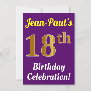 Invitation Purple, Faux Gold 18e anniversaire Célébration + N