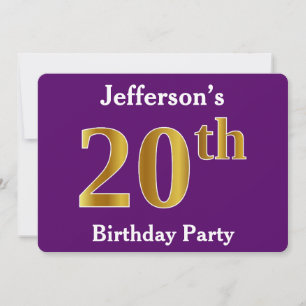 Invitation Purple, Faux Gold 20th Birthday Party; Nom personn