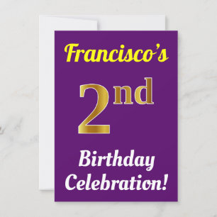 Invitation Purple, Faux Gold 2e anniversaire Célébration + No