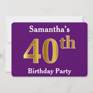 Invitation Purple, Faux Gold 40th Birthday Party; Nom personn