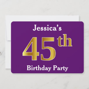 Invitation Purple, Faux Gold 45th Birthday Party; Nom personn