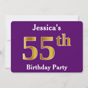 Invitation Purple, Faux Gold 55th Birthday Party; Nom personn