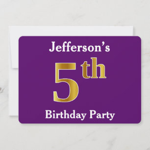 Invitation Purple, Faux Gold 5e fête d'anniversaire + Nom per