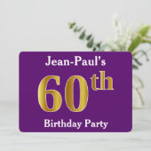 Invitation Purple, Faux Gold 60th Birthday Party; Nom personn (Debout devant)
