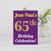 Invitation Purple, Faux Gold 65e anniversaire Célébration + N (Debout devant)