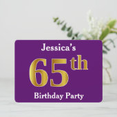 Invitation Purple, Faux Gold 65e fête d'anniversaire; Nom per (Debout devant)