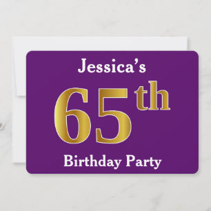 Invitation Purple, Faux Gold 65e fête d'anniversaire; Nom per