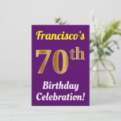 Invitation Purple, Faux Gold 70e anniversaire Célébration + N (Debout devant)