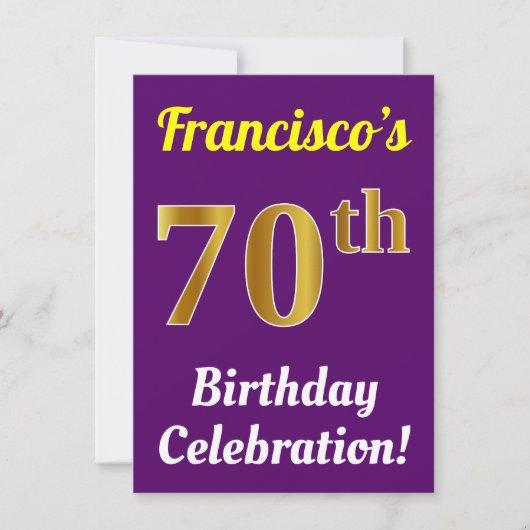 Invitation Purple, Faux Gold 70e anniversaire Célébration + N (Devant)