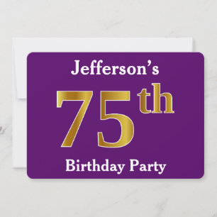 Invitation Purple, Faux Gold 75e fête d'anniversaire; Nom per