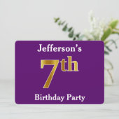 Invitation Purple, Faux Gold 7e fête d'anniversaire + Nom per (Debout devant)