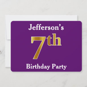 Invitation Purple, Faux Gold 7e fête d'anniversaire + Nom per