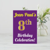Invitation Purple, Faux Gold 8e anniversaire Célébration + No (Debout devant)