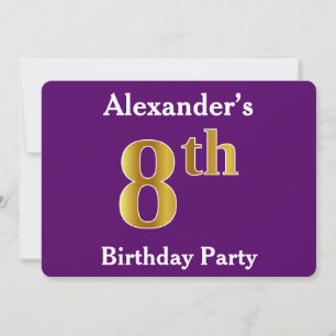 Invitation Purple, Faux Gold 8e fête d'anniversaire + Nom per
