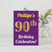 Invitation Purple, Faux Gold 90e anniversaire Célébration + N (Debout devant)