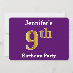 Invitation Purple, Faux Gold 9e fête d'anniversaire + Nom per