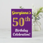 Invitation Purple, Faux Gold Célébration du 50e anniversaire (Debout devant)