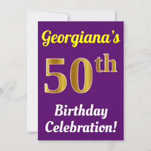 Invitation Purple, Faux Gold Célébration du 50e anniversaire 