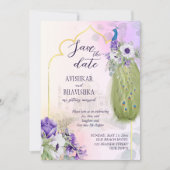 Invitation Purple fleurs paon enregistrer la date (Devant)
