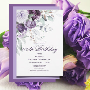 Invitation Purple Floral 100e Anniversaire Moderne