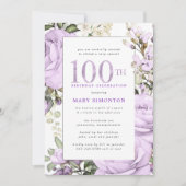 Invitation Purple Floral 100e fête d'anniversaire (Devant)